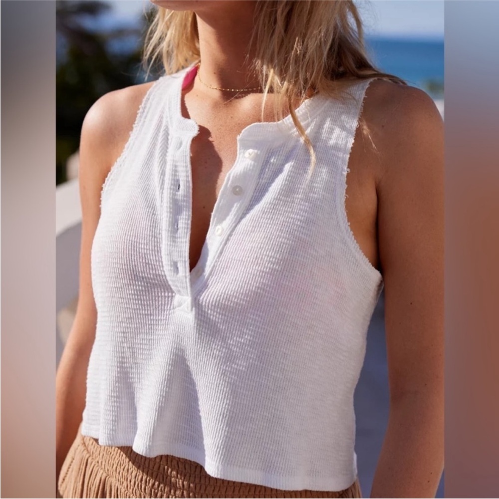 Aerie cropped waffle knit Henley tank